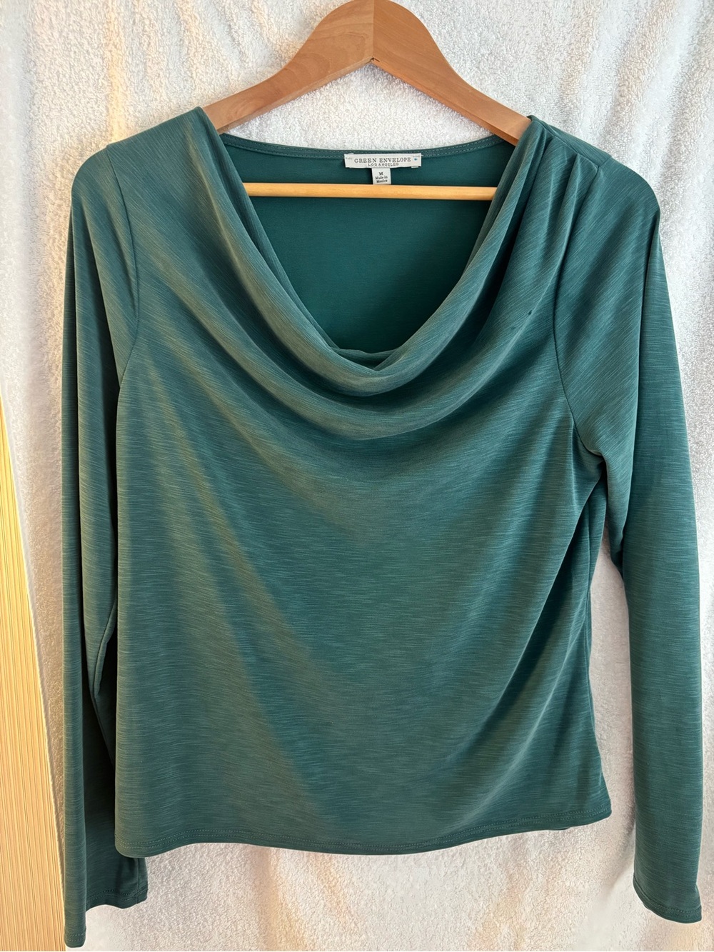 Green Envelope Teal Cowl-Neck Long Sleeve Top Sz M